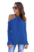 Sexy Blue Knot Neckline Cold Shoulder Long Sleeve Top